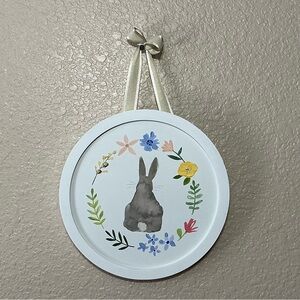 Shabby Chic Hand Painted Floral Bunny Wooden Wall Plaque - White